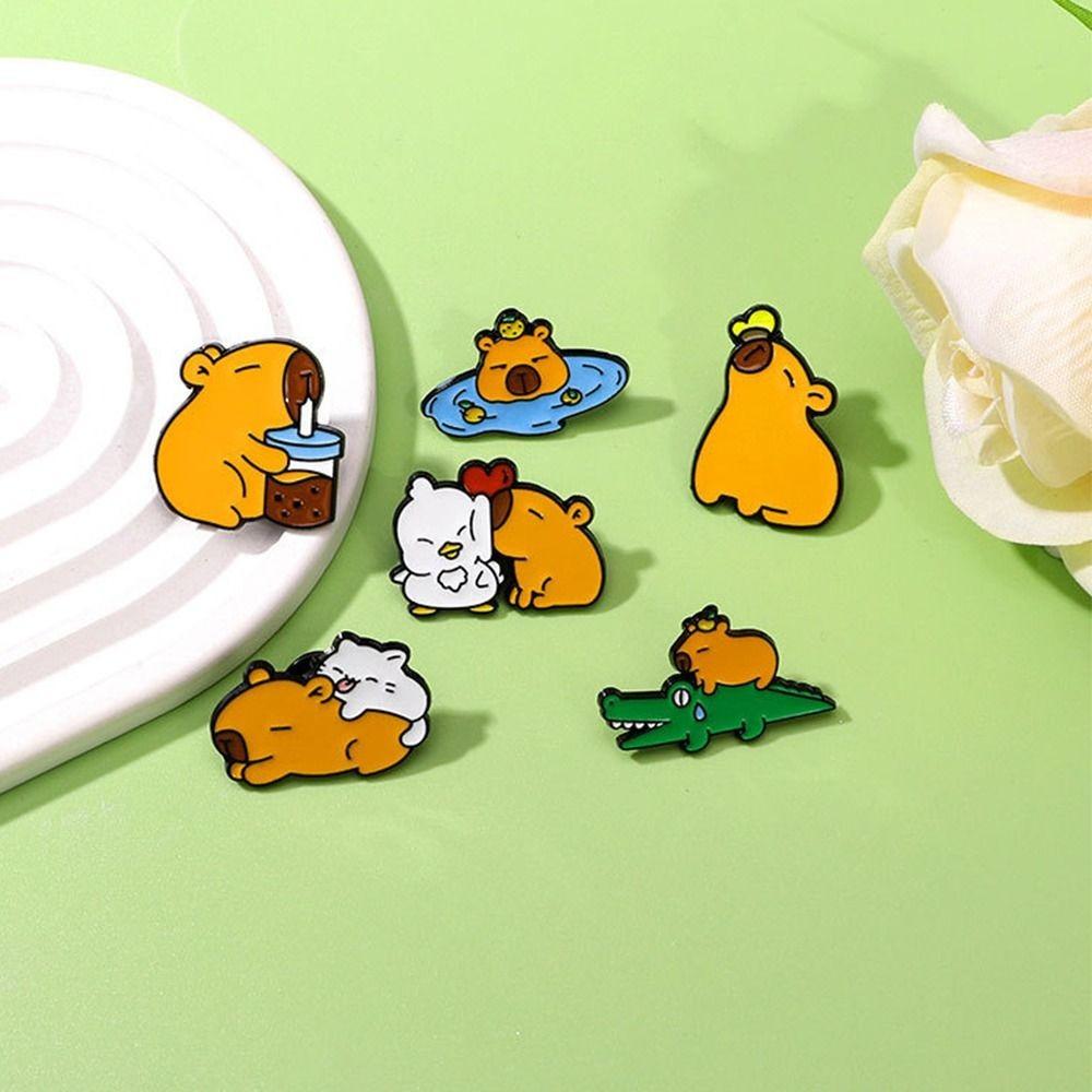 Zinc Zinc Alloy Animal Badge Cute Cartoon Pin Cool Capybara Brooch  Class Reward