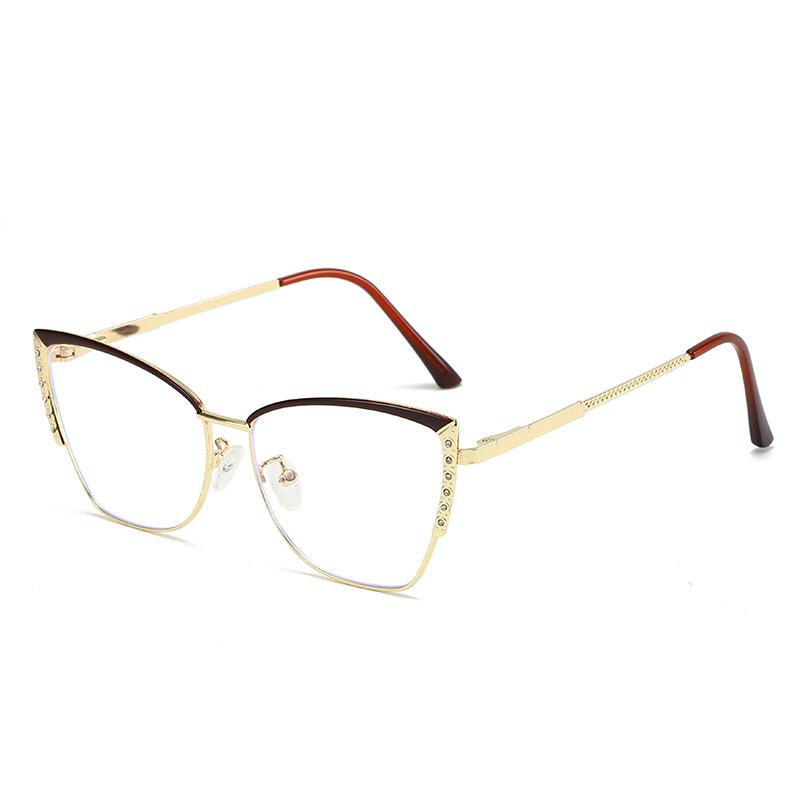 Retro Rhinestone Cat-eye Anti-Blue Light Glasses: Fashionable Color-changing Metal Frames