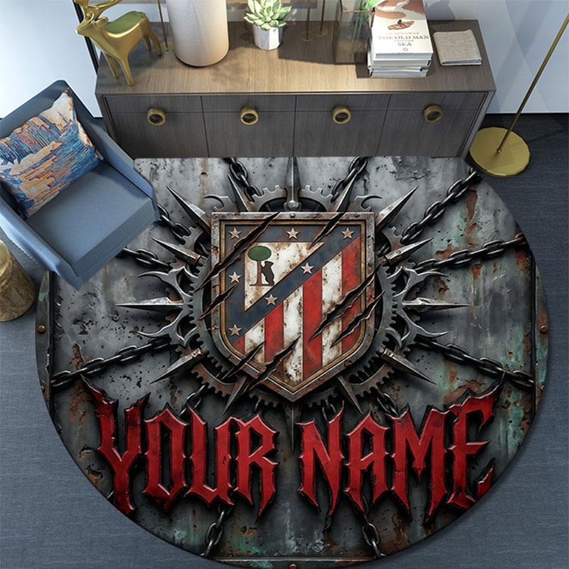 Custom Name,Atletico Grit round rug,Rugfor Living Room Bedroom Playroom ,Non-slip Floor Mat,Holiday and Birthday Gifts.chl