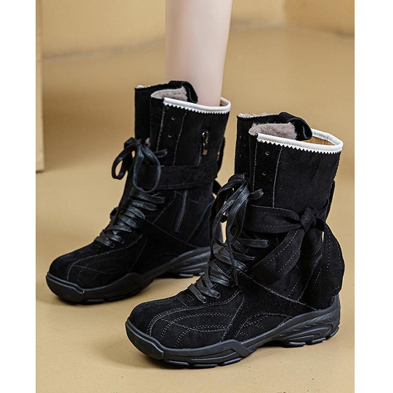 2025 Winter Genuine Leather Shoes Women Suede Boots Thick Sole 4.5cm Non-slip Warm Plush Fashion Brand Ladies Snow Boots