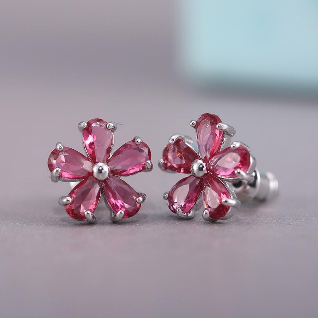 Blue Flower Stud Earrings for Women Delicate Daily Jewelry