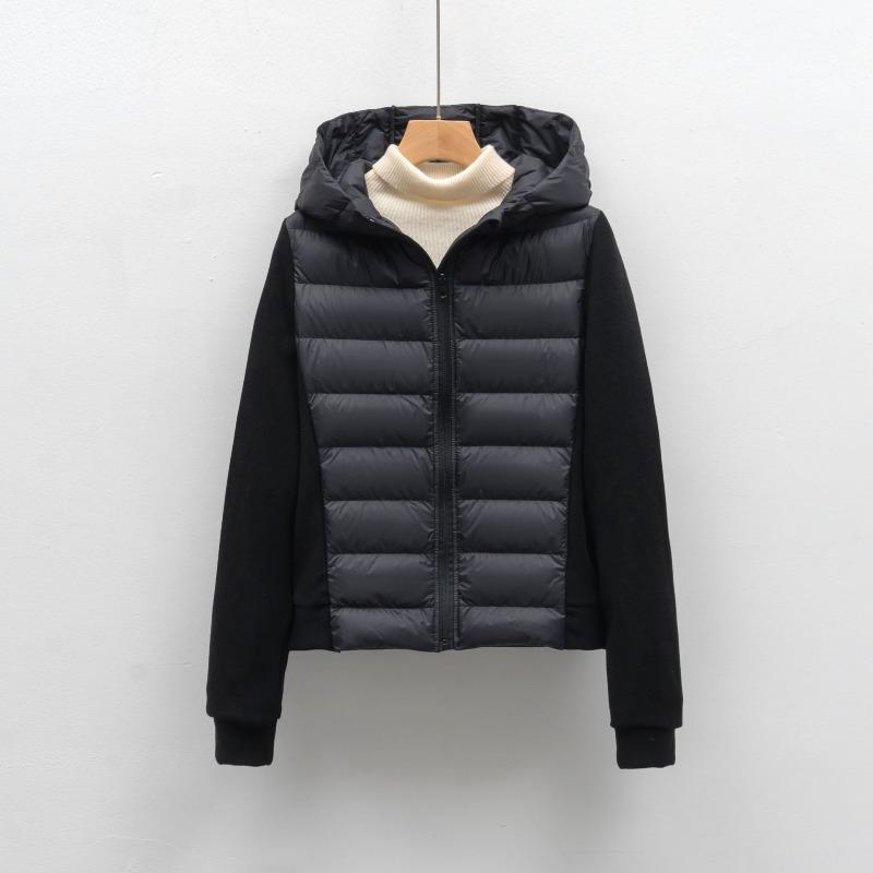 

Goose down short light women s hooded slim down jacket fitness outdoor sports down jacket S чорний