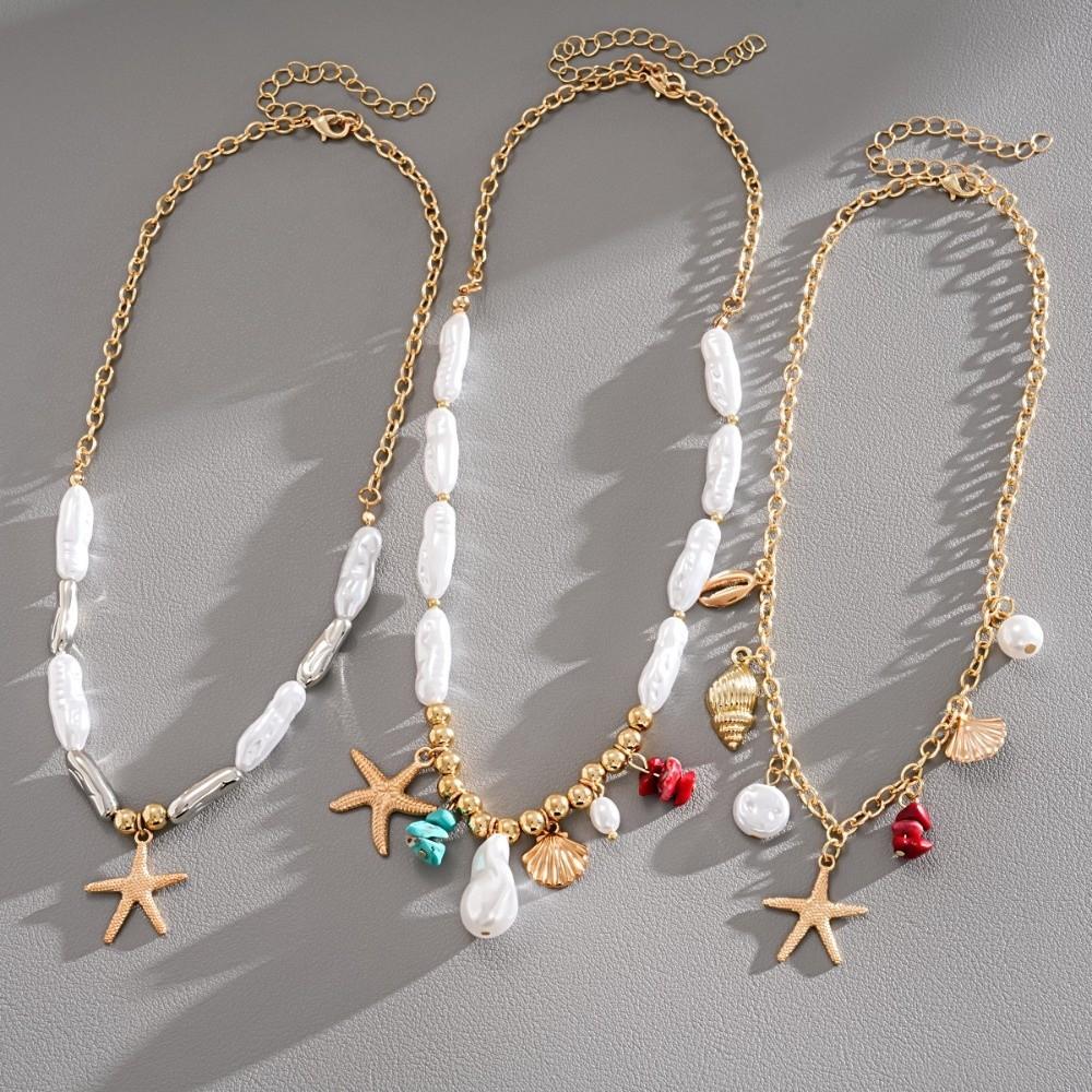 Ornaments Bohemian Shell Necklace Zinc Zinc Alloy Pearl Starfish Beach Pendant Shell Starfish Necklace Beach