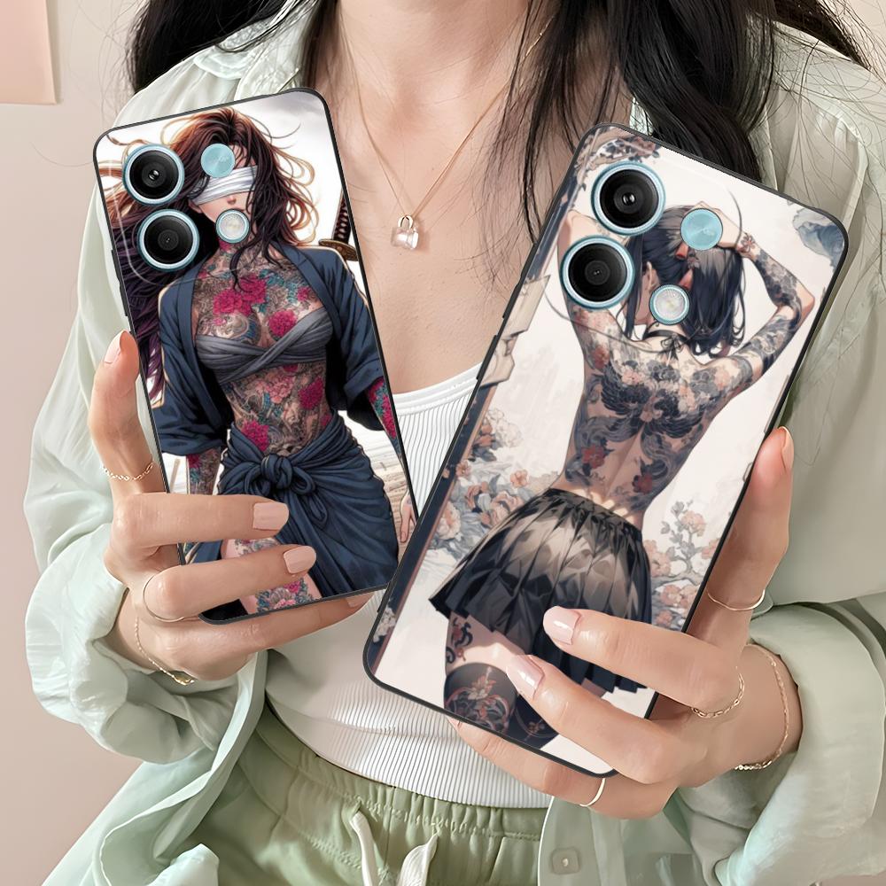 Fashion Tattoo Girl Mobile Phone Case for Xiaomi Redmi 15 14 13 12 A5 3 2 1 C Plus 4G 5G Colorful Printing Cover Pretty Luxury