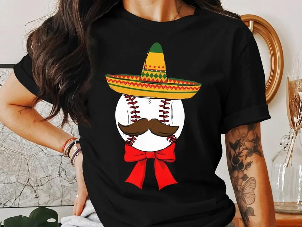 Cinco De Mayo Baseball PNG, Funny Sombrero Mustache Sublimation Design T-shirt Unisex T-Shirt