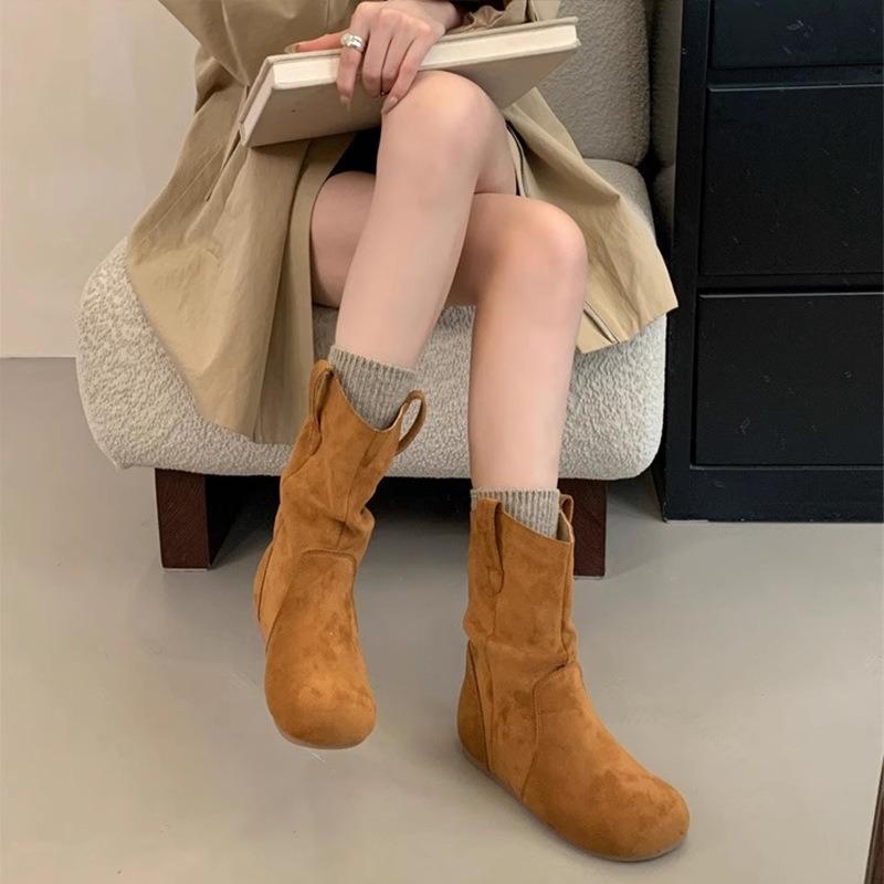 Early autumn retro small short boots children's new autumn and winter piled thick cotton boots Martin boots flat-bottomed stacking boots