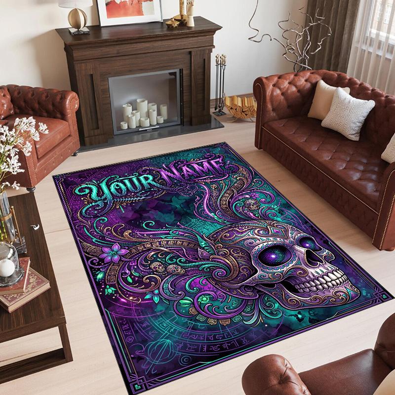 Gothic Theme Crystal Velvet Floor Rug Personalized Custom Name Text Warm Carpet Home Decoration