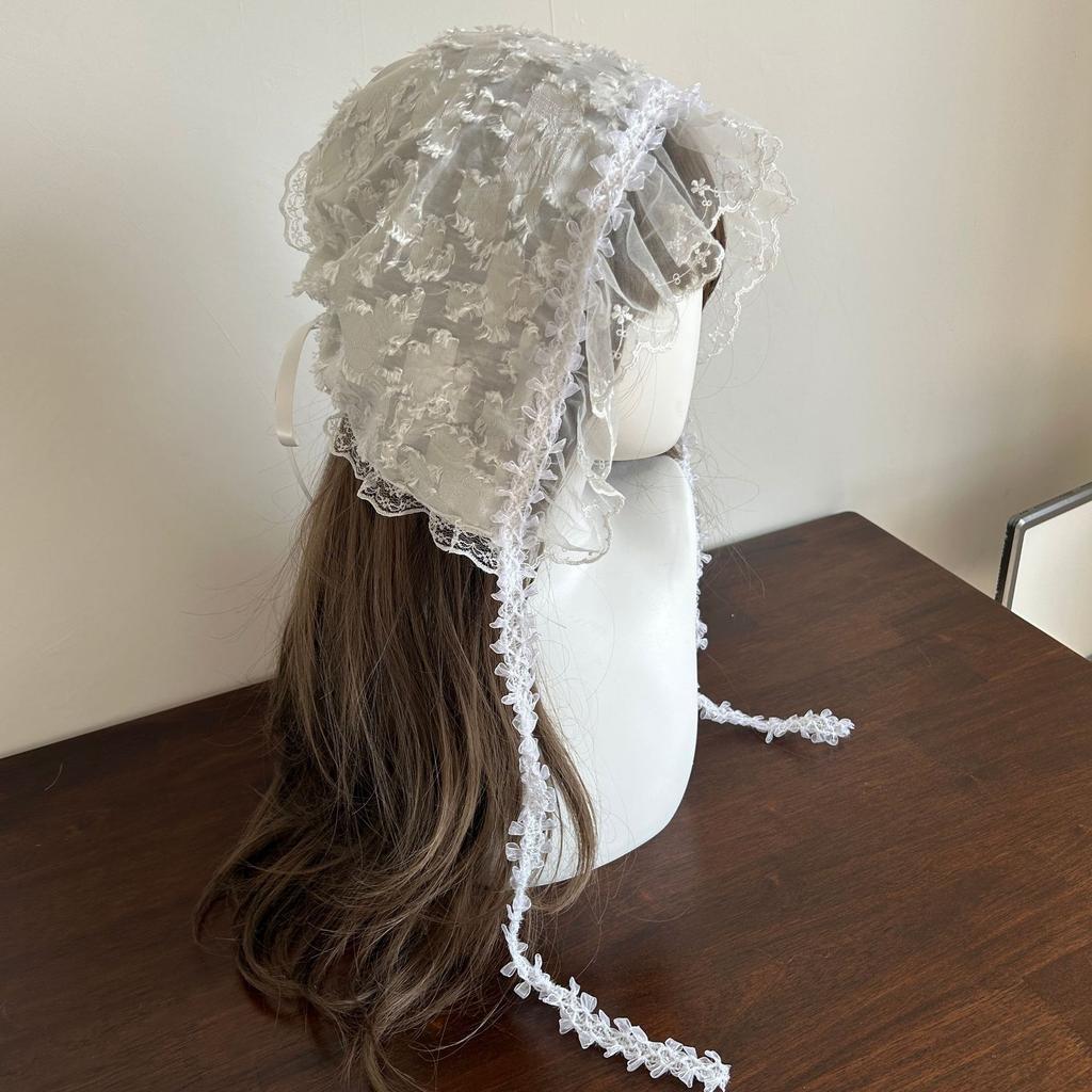 Lolita Lace Headscarf 3D Butterfly Sweet Flowers Summer Hair Wraps with Silk Scarf Triangle Scarf Hair Bands for Travel Beach