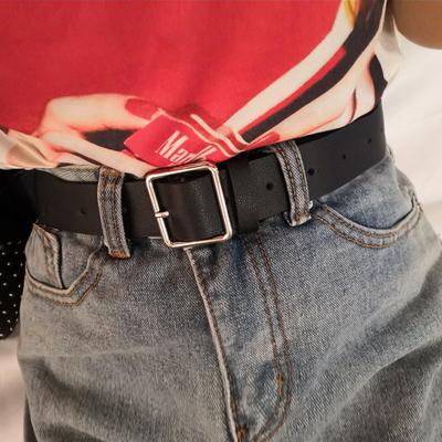 Gürtel mit quadratischer Schnalle, Damenbreitgürtel, einfacher Dornschließe-Gürtel, dekorativer schwarzer Gürtel für Jeans