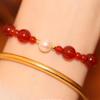 Zunaxi Pure Natural Red Agate Bracelet for Women with Pearl Accents