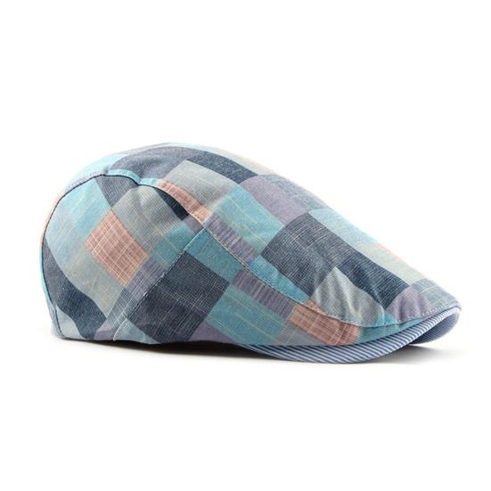 Fashion Men Women Plaid Cotton Newsboy Hat Flat Cap Adjustable Beret with Visor