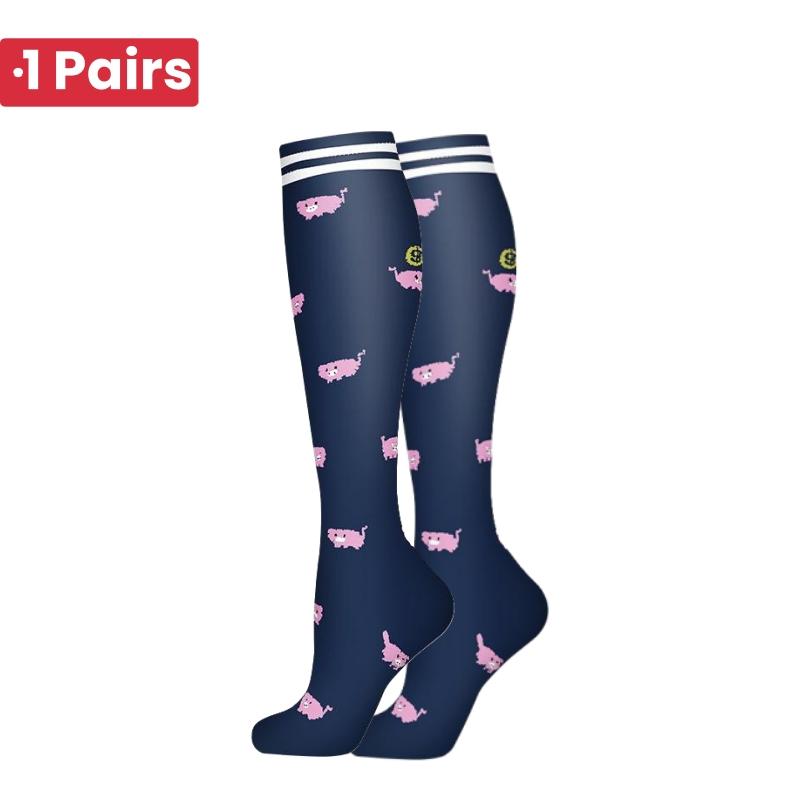 1 Pair Cute Cat Compression Socks Knee High 20-30 Mmhg Fit Medical Edema Diabetes Varicose Veins Running Sports Socks