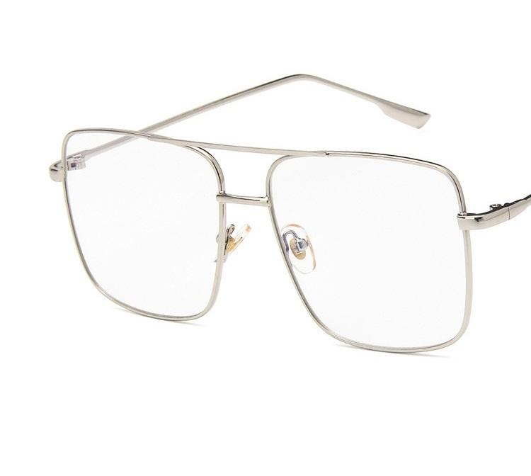 Fashion Vintage Square Frame Oversized Metal Glasses for Men Women Gold Optical Spectacle with Clear Lens