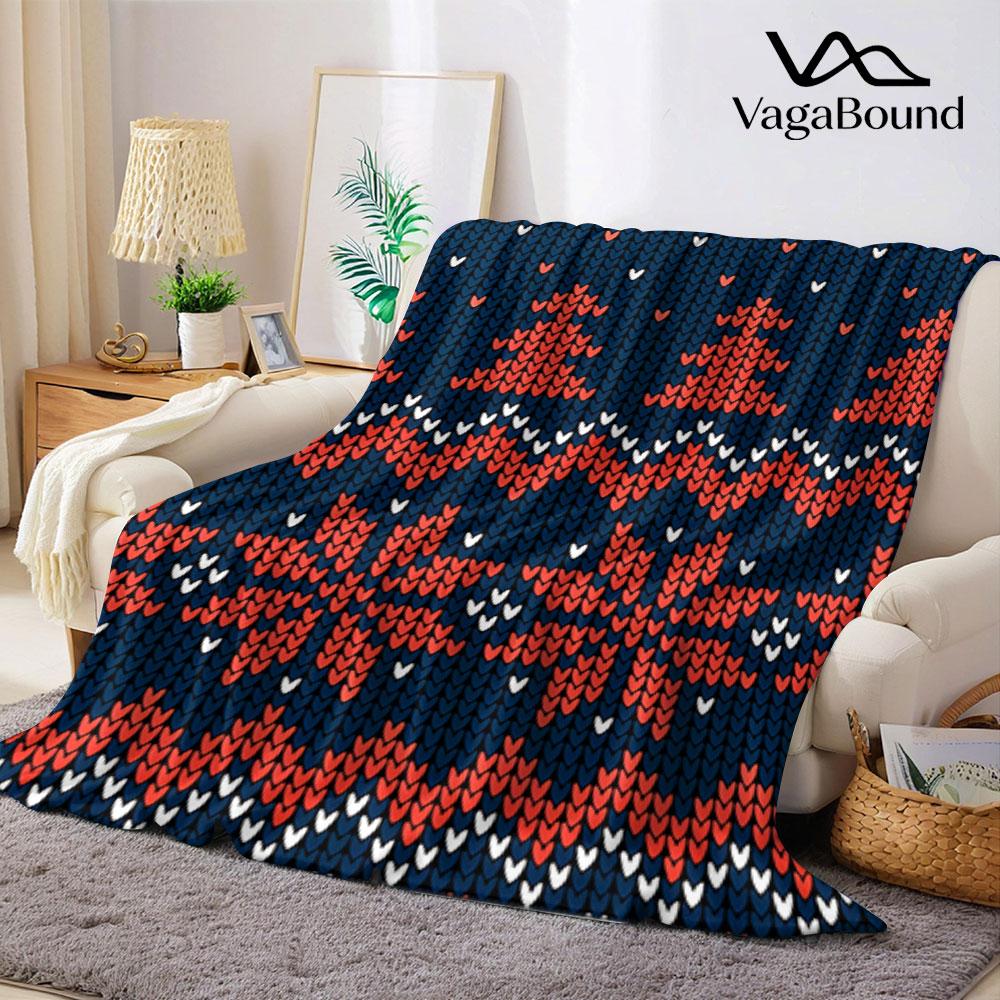 Knit Christmas Fair Isle Flannel Blanket Warm Soft Halloween Christmas Couch Warm Cozy Decorative Decor Gift for All Season