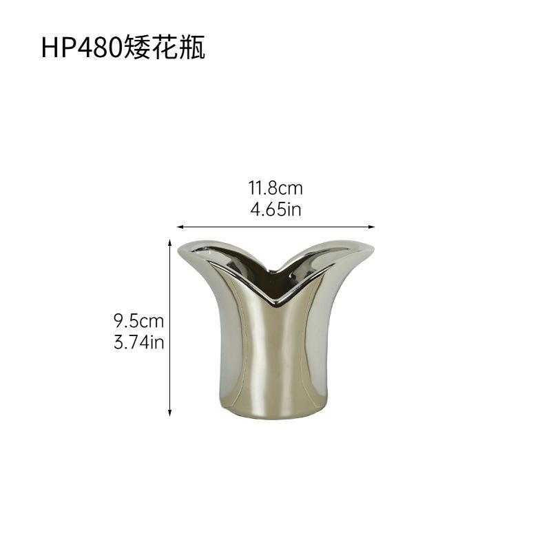 Electroplated Silver Ceramic Vase Irregular Flower Arrangement Ornament Modern High-end Silver Vases Home Decor Vases
