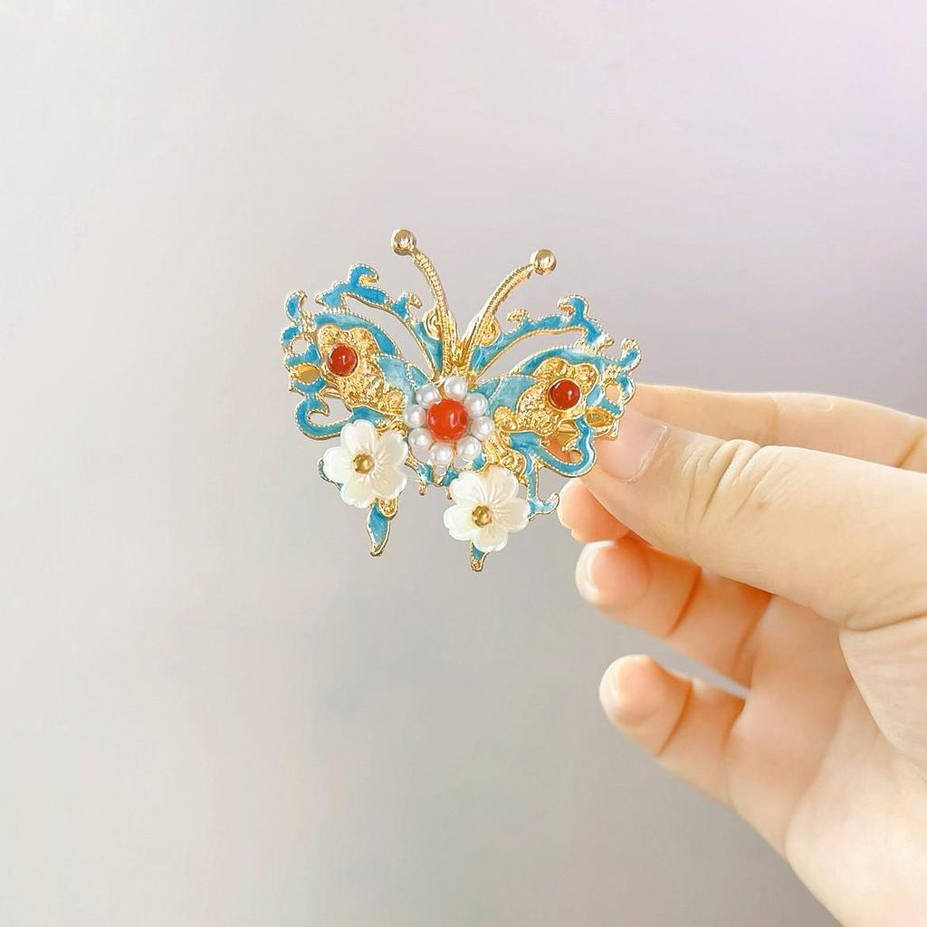 Elegant Blue Cloud Pearl Hairpin with Tassel