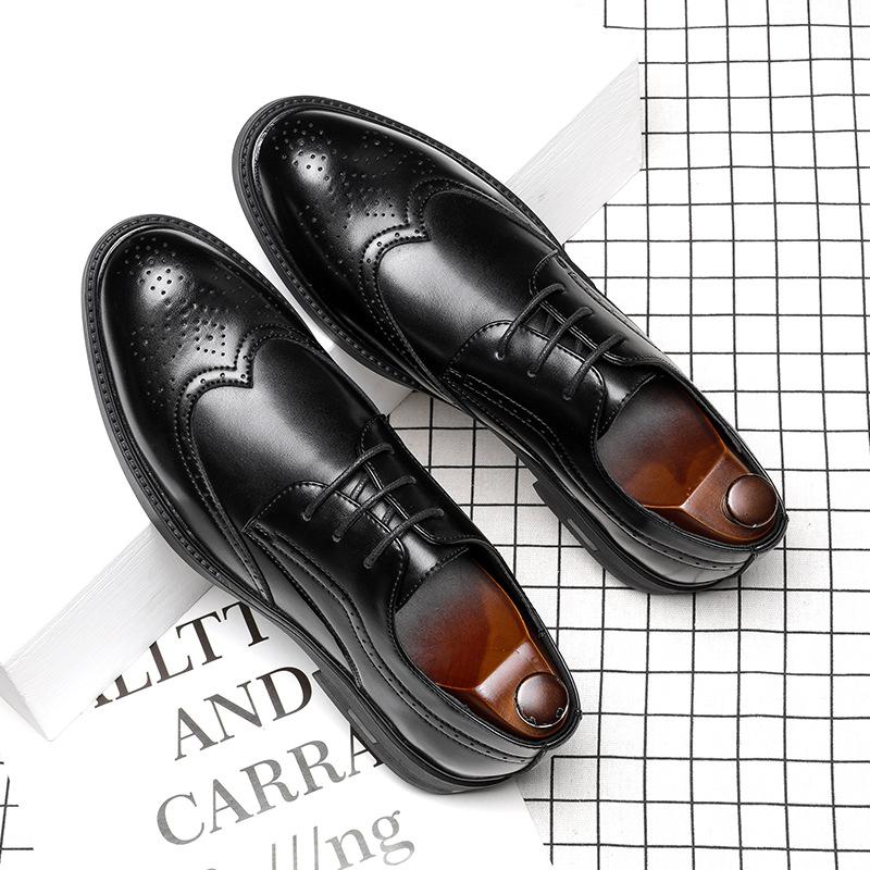 Amoy Pointed Leather Shoes Men'S Casual Shoes Korean Version Men'S Shoes Lace-Up British Trendy Shoes A Piece 25850-G