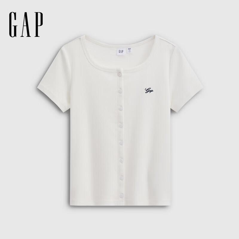 GAP Women s Floral Logo Embroidered Jacquard Knit Short-Sleeve Top L