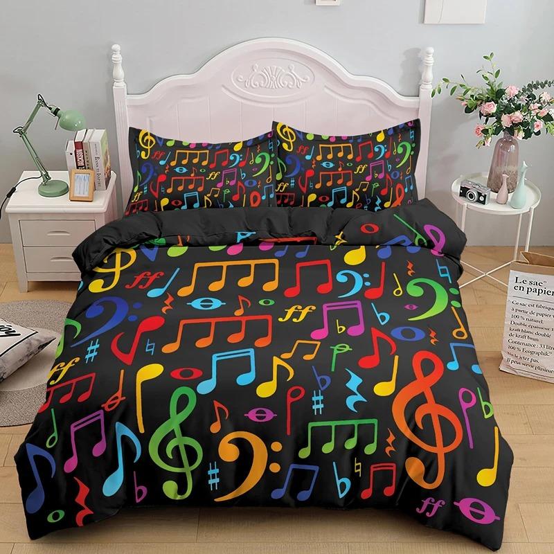 Music Notes Duvet Cover for BoysGirls Room Decor Rock Music Themed Comforter Cover Musical Pattern Bedding Set Full Queen Size