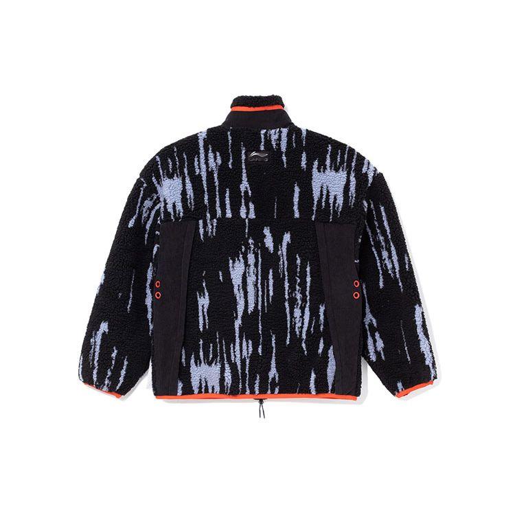Li-Ning Sports Basketball Series Embroidered Logo Fleece-Lined Knit Jacket Men Outerwear Black AJDR435-3