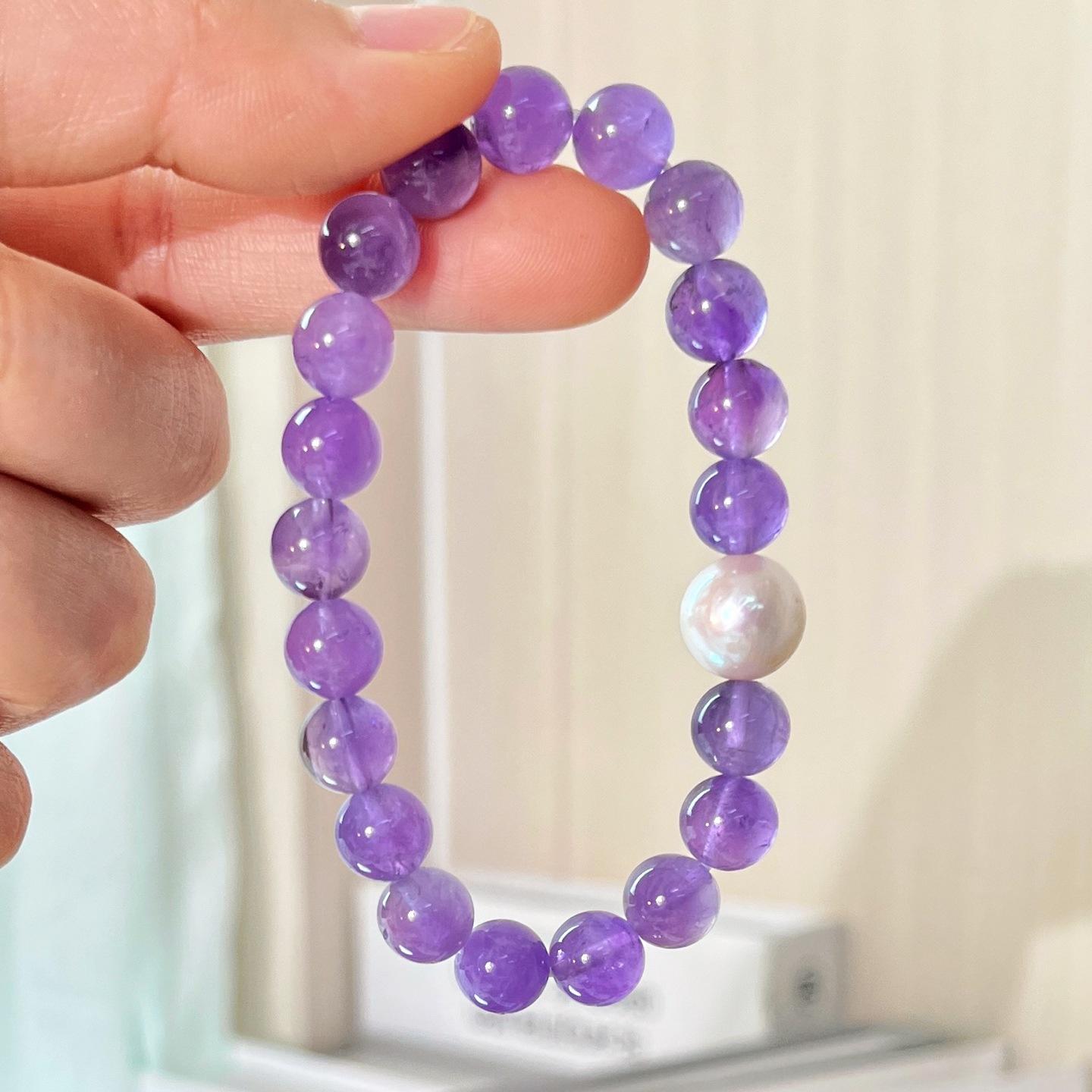 8Mm Lavender Natural Amethyst Freshwater Pearl Bracelet
