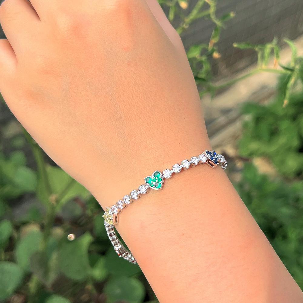 Ist Süße Liebe Farbe Zirkon Tennisarmband Regenbogen Kristall Herz Paar Gestapelter Schmuck