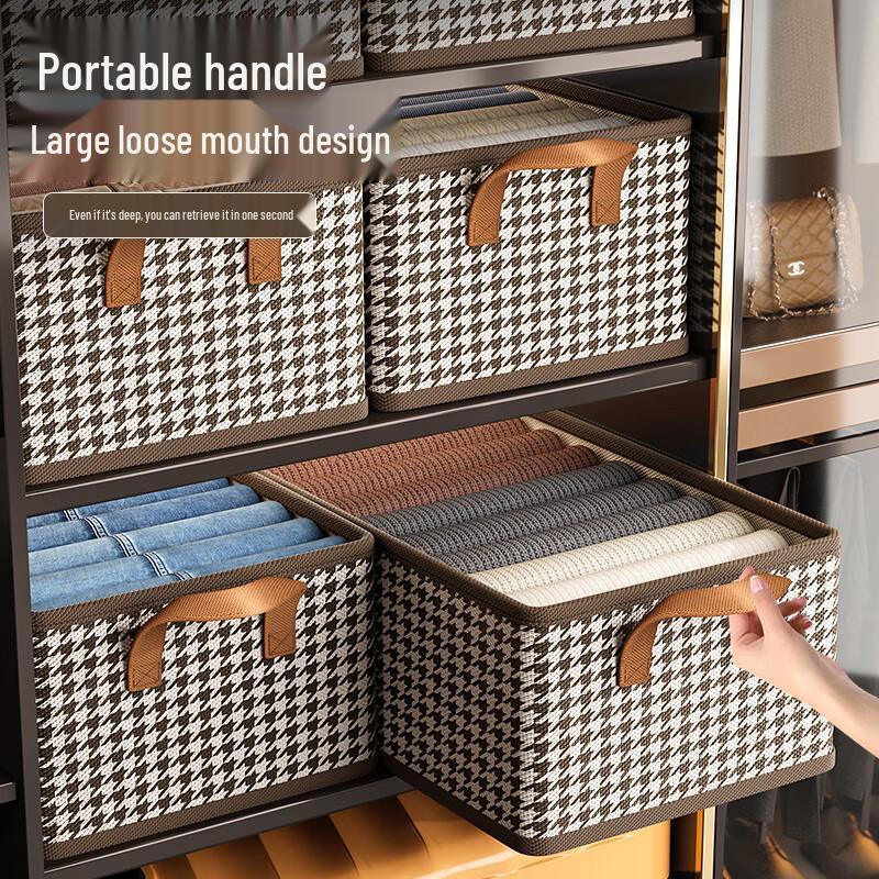 Houndstooth Foldable Storage Box with Lid for Wardrobe and Household Organization