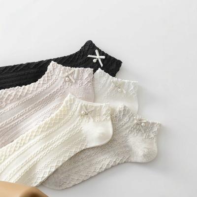 Damen Frühling und Sommer Baumwolle Low Top Einfarbig Mädchen Wind Einfach Retro Schleife Socken