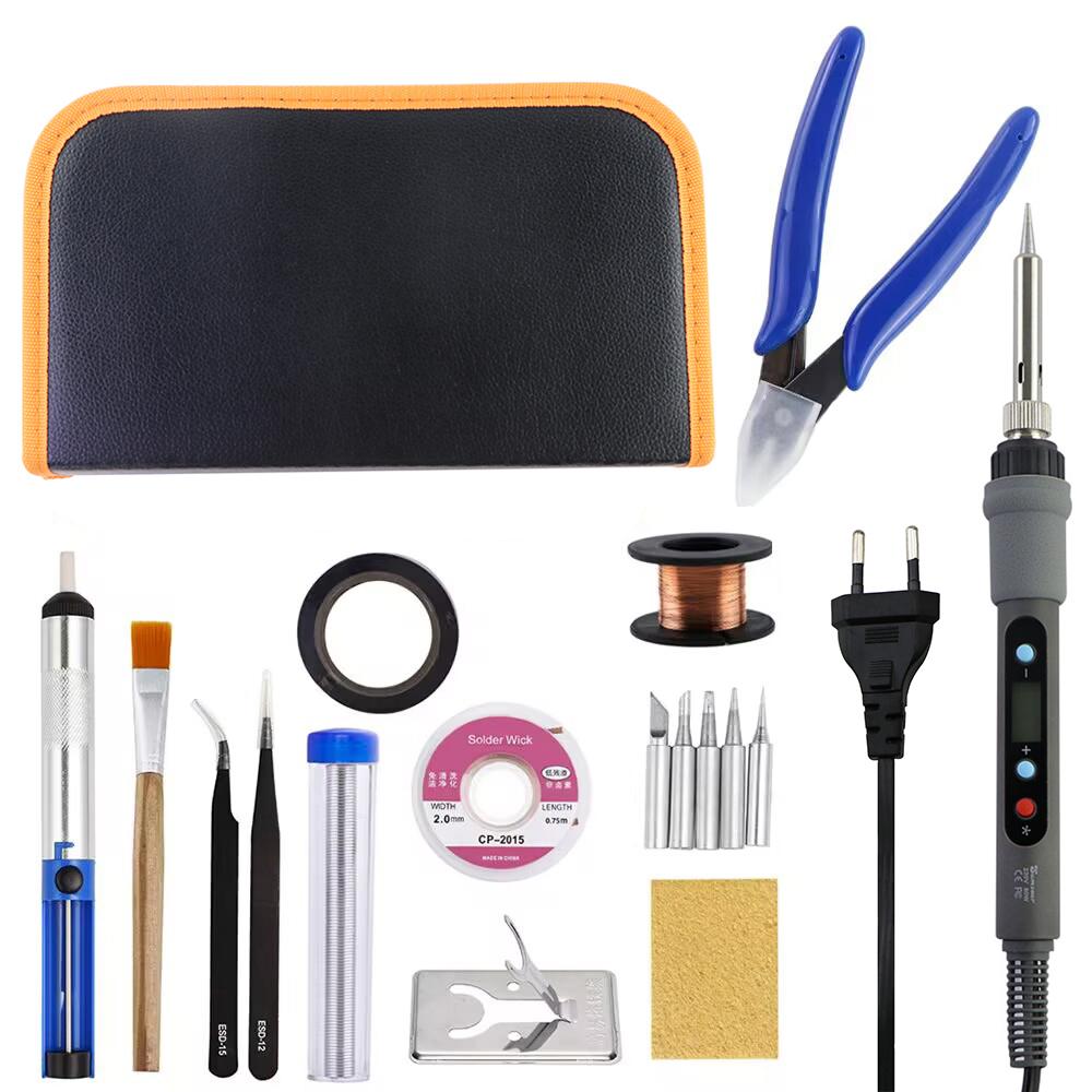 80W Soldering Iron LCD Digital Display Temperature Adjustable 220V EU Electric Solder Iron Set Welding Rework Station Repair Kit
