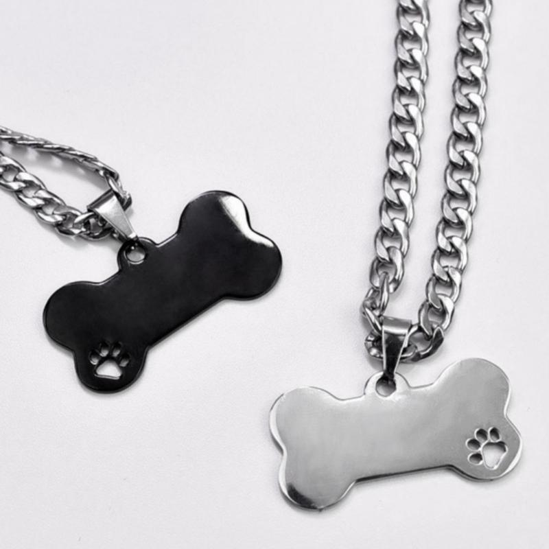 Dog Footprints Bone Pendant Necklace Clavicle Chain Necklace Simple Choker Thick Chain Necklace Jewelry for Women Men