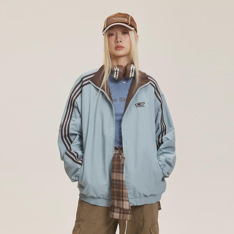CATTEE Zweifarbige Kontrastjacke mit Stehkragen - Unisex Lässig Frühling/Herbst Lockere Passform