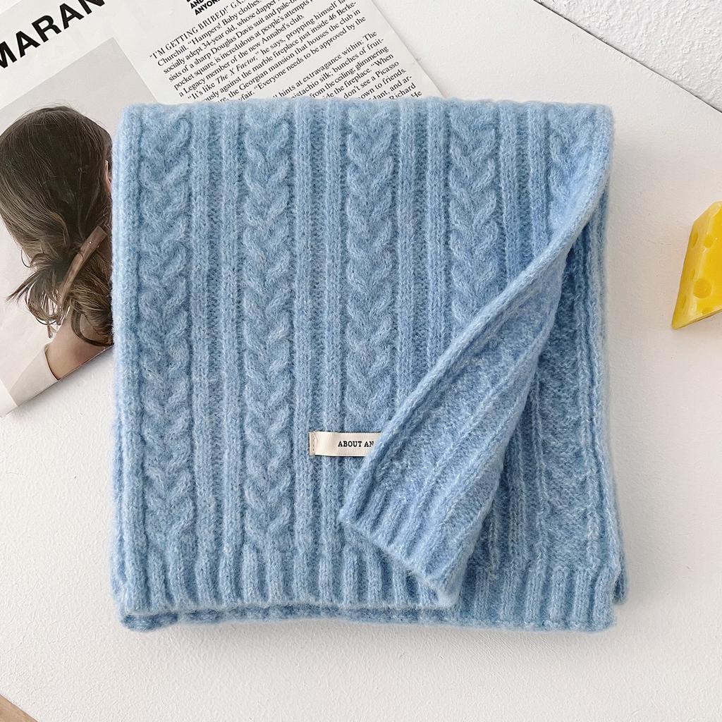 Premium Sense Simple Solid Color Including Scarf Women's Autumn and Winter Korean Atmosphere Warm Thick Knitted Versatile Scarf