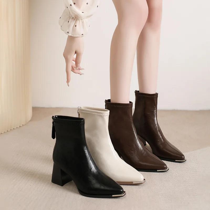Fashion Thick Heel Pointed Toe Women Ankle Boots Autumn Winter Keep Warm Shoes Street Style Banquet Party Short Botas Mujer 2026