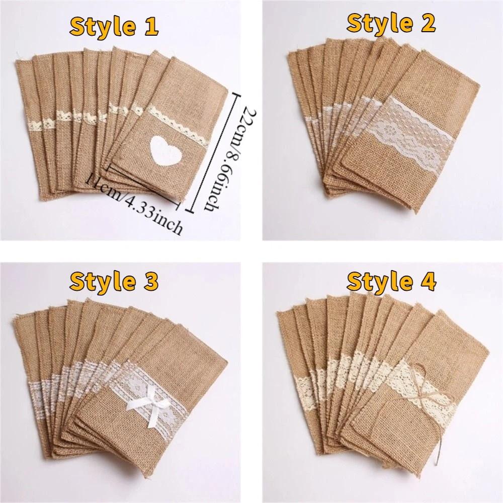 Practical Rustic Style Linen Lace Cutlery Bag Lace Decorative Utensil Cutlery Holders Burlap Fork Bag Wedding Decor