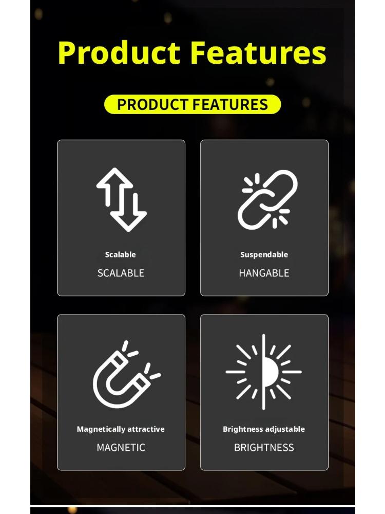 LED Magnetic Work Light Retractable 180° Rotatable Multi-Functional Flashlight for Outdoor Camping Inspection