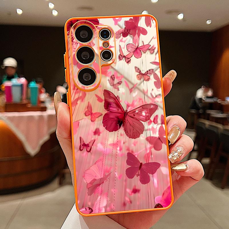 Luxury Butterfly Print Case For Samsung S26 S25 Ultra S24 Plus S23 FE S22 Ultra A55 A56 A17 A37 A57 5G Skin Feel Hybrid TPU+PC Magnetic Phone Cover