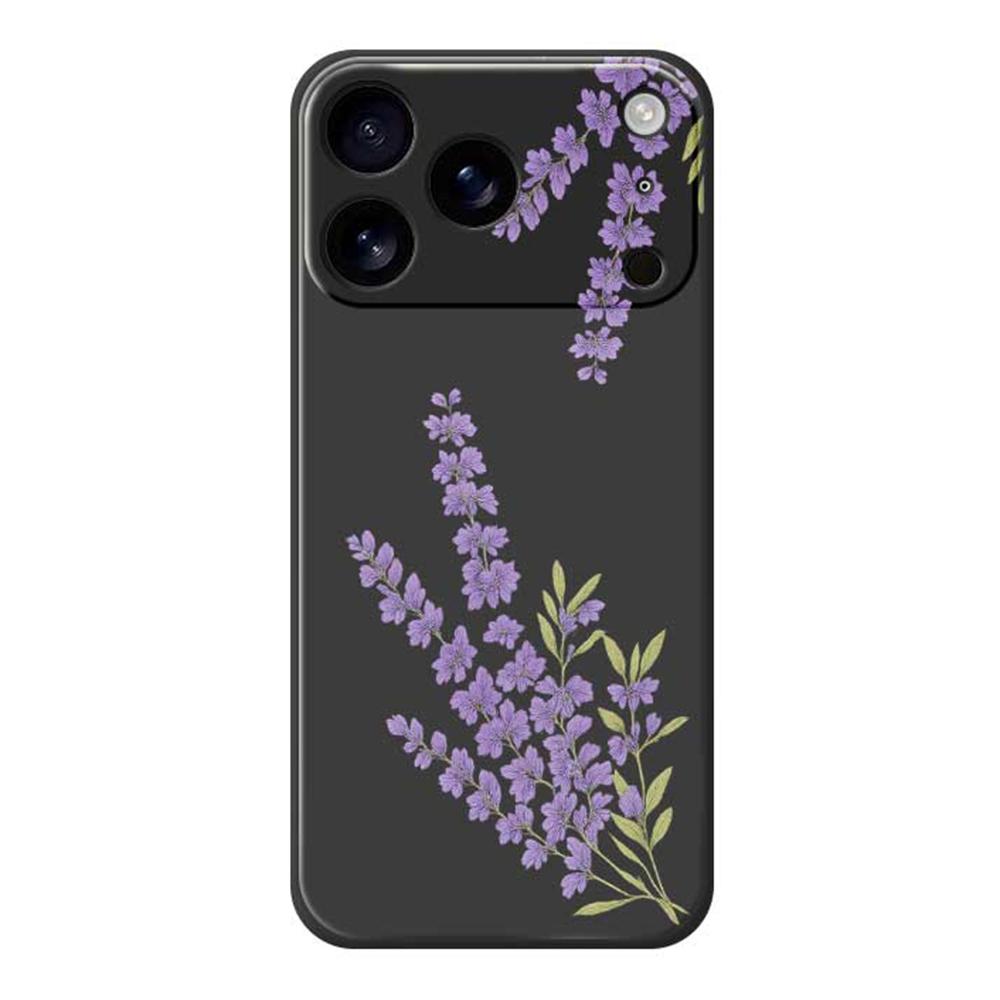 

For iPhone 17 Pro Max Case Lavender Pattern Printing Straight Edge TPU Phone Back Cover Black