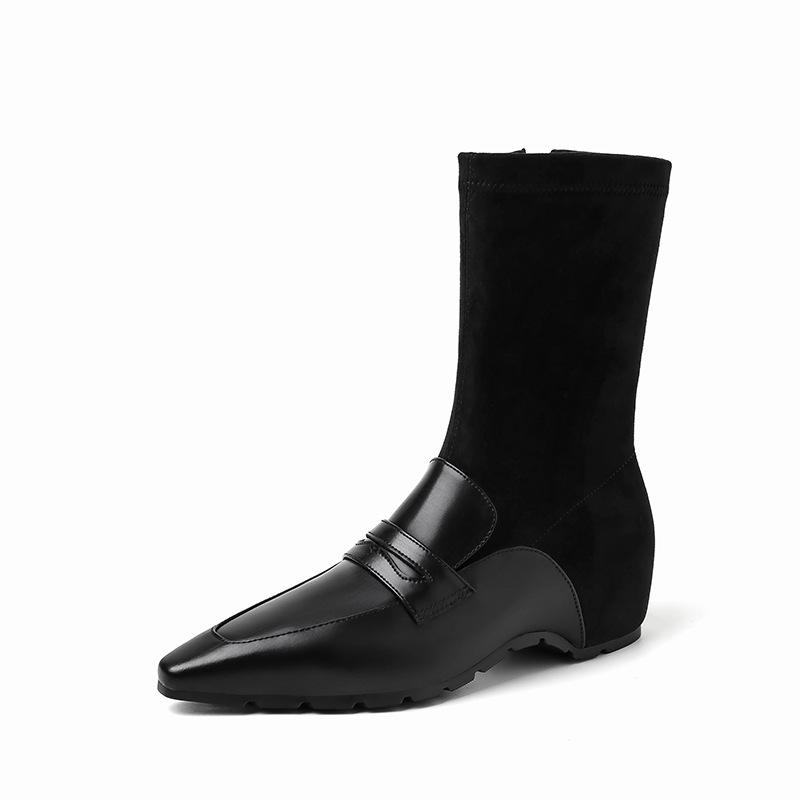 3.5CM Celebrity Style Fashion Simple Temperament Short Boots 2025 Autumn New Pointed Flat Bottom Inner Height Increase Thin Boots