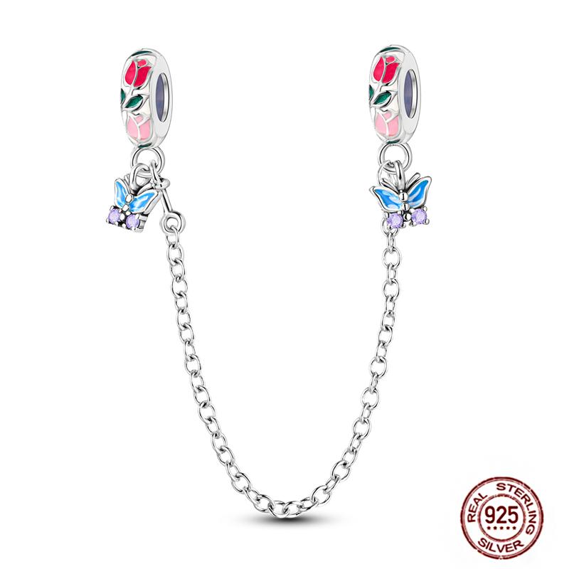 Star Moon Slide Safety Chains Charms 925 Sterling copper Heart Evil eyes Silicone Spacer Beads Fit Original Bracelet DIY Zircon