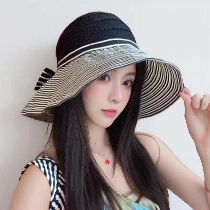 Color Matching Striped Empty Top Sun Hat Children's New Summer Big Brim Sun Protection Hat Light and Breathable Sun Hat