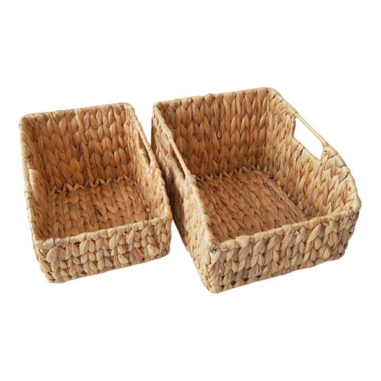 1/2Pcs Hand-Woven Storage Baskets with Handles Strong Load-bearing Large Capacity Stackable Water Hyacinth Wicker Basket