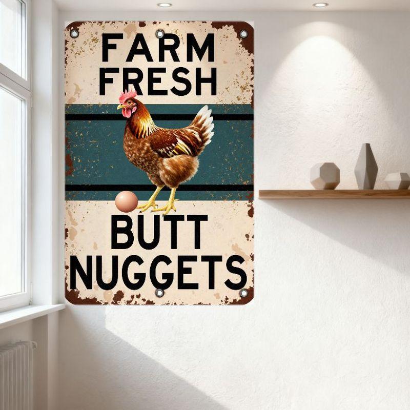 Vintage Farm Fresh Chicken Egg Butt Nuggets Metal Tin Sign Rustic Retro Wall Plaque for Home Bar Cafe Man Cave Decor