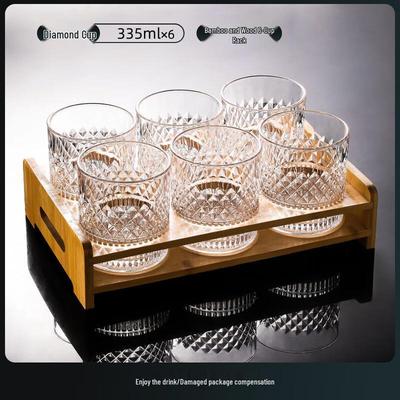 Diamond Whiskey Glass Set with Bamboo Holder