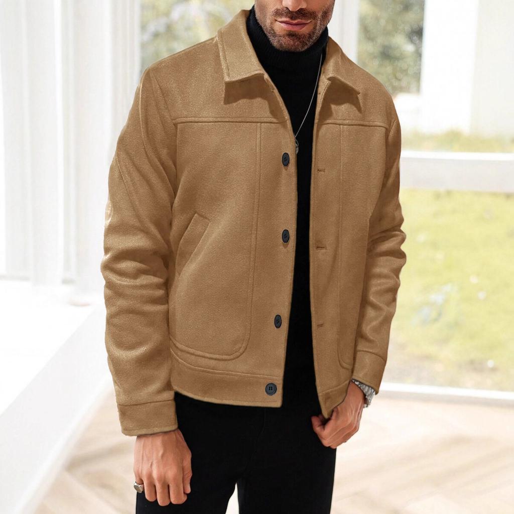 Luxury Businees Male Woolen Jackets Fashion Lapel Button-down Solid Color Long Sleeve Coats High Quality Outerwears