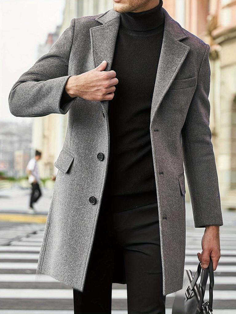 European Size: Upgraded British Style Men's Mid-Length Wool Coat for Autumn/Winter