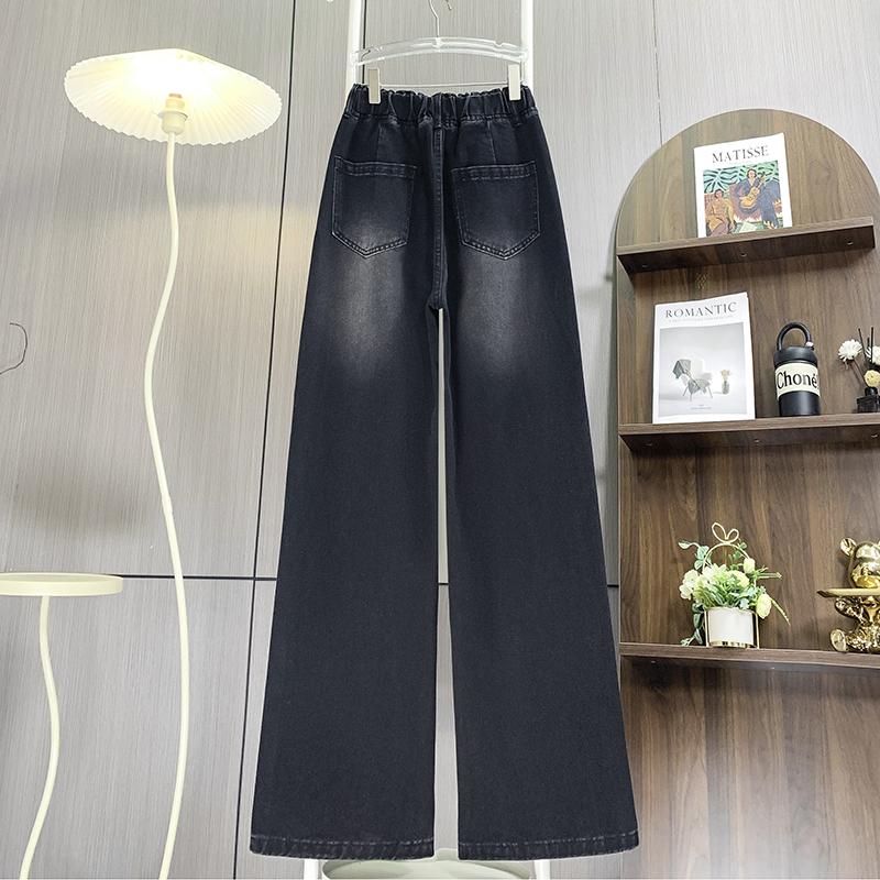 Dimanaf 2025 Plus Size Autumn Basic Elastic Jeans New Black Pants Women Loose Denim Trousers Big Casual Pants 6XL
