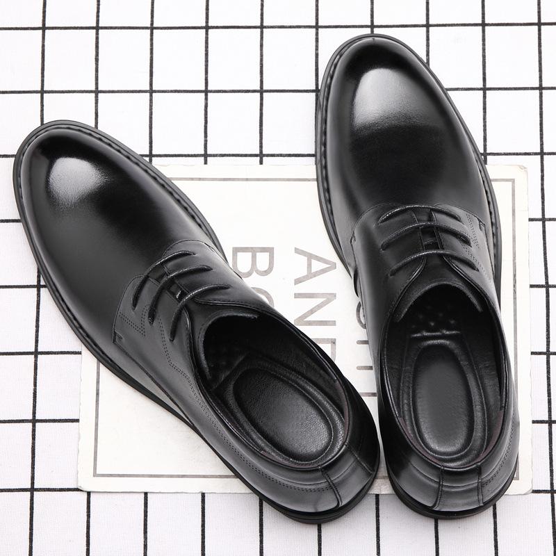 Inner Height Increase 8cm Men's Business Leather Shoes Men's Genuine Leather Cowhide British Versatile Men's Shoes Round Head Comfortable So