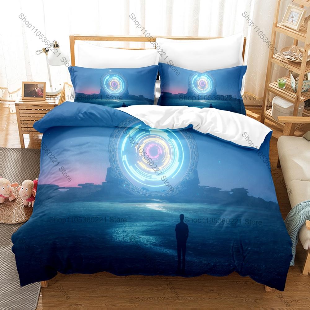 Glowing Magic Fantasy Portal Interdimensional Gate HD Print Bedding Set Duvet Cover + 2 Pillowcases Polyester Game Room Decor