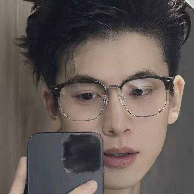 Retro Golden Half-Frame Glasses Myopia Men And Women With The Same Simple Square Anti-Blue Flat Glasses Frame