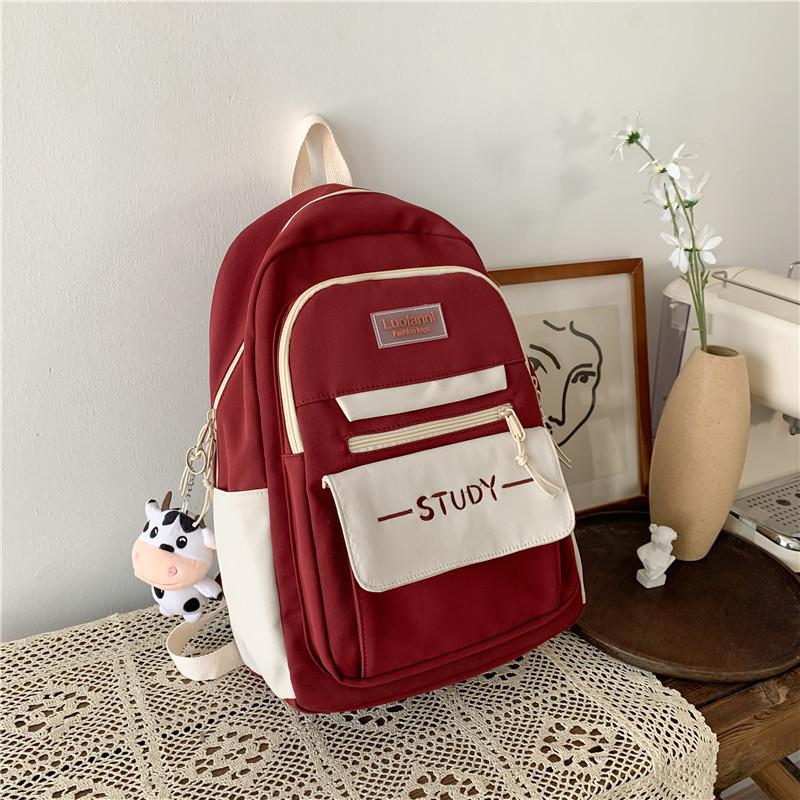 Fashion Contrast Color Women's Backpack Waterproof School Bags For Girls Large Capacity Students Bag Anti-theft School Backpack